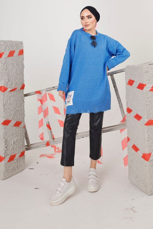 Blue Plain Heavy Wool Blouse