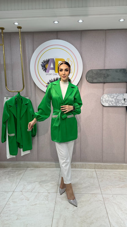 Full Set Blazer With Pants - Green color