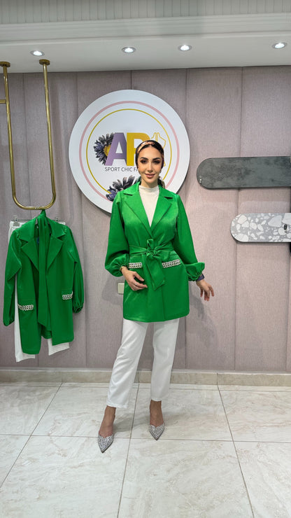 Full Set Blazer With Pants - Green color