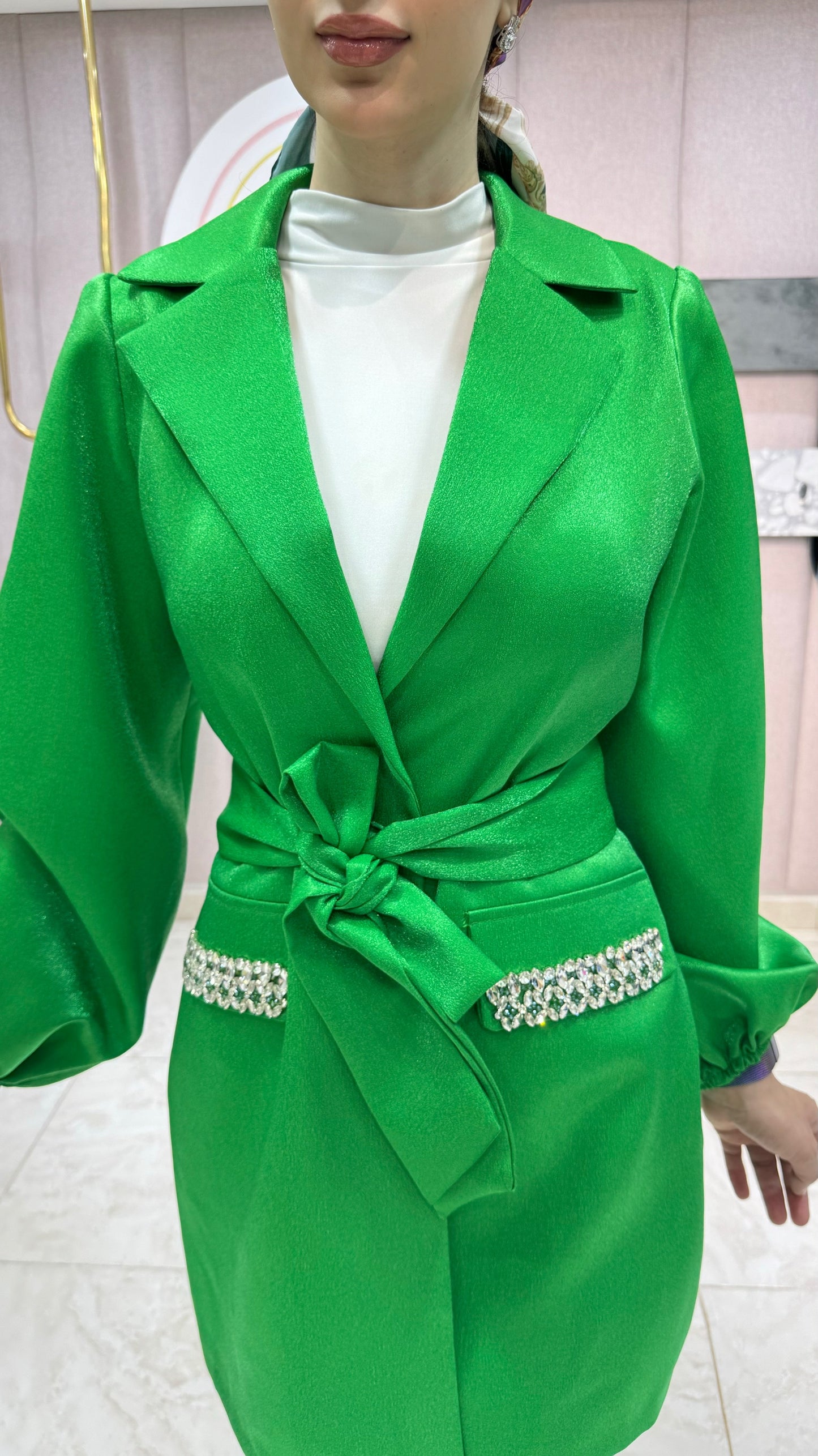 Full Set Blazer With Pants - Green color