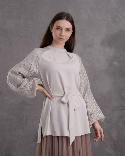 Summer Shirt With Embossed Chiffon Sleeves + Belt