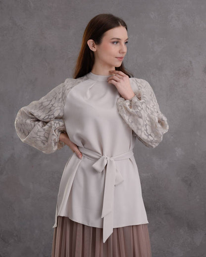 Summer Shirt With Embossed Chiffon Sleeves + Belt