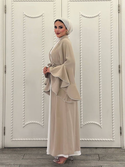 Abaya With Butterfly Sleeves Studded With Stones + Inner Dress + Belt