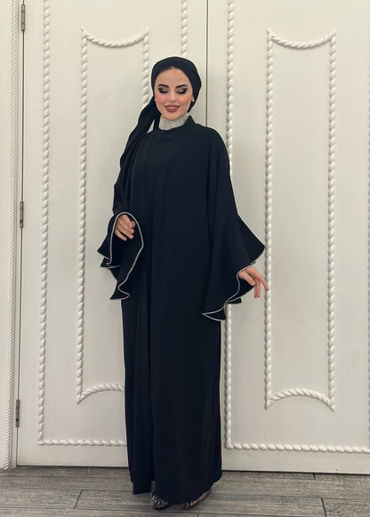 Abaya With Butterfly Sleeves Studded With Stones + Inner Dress + Belt