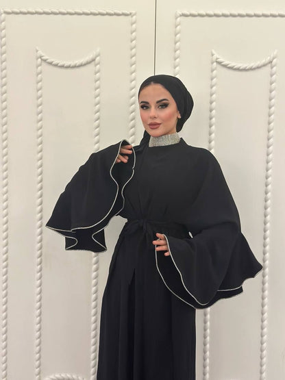 Abaya With Butterfly Sleeves Studded With Stones + Inner Dress + Belt