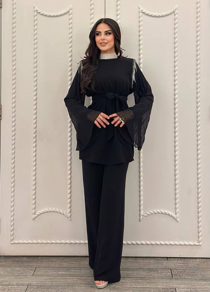 Black Set With Lined Chiffon Butterfly Sleeves