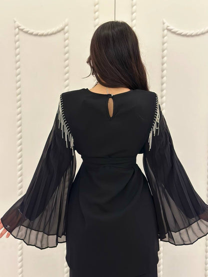 Black Set With Lined Chiffon Butterfly Sleeves