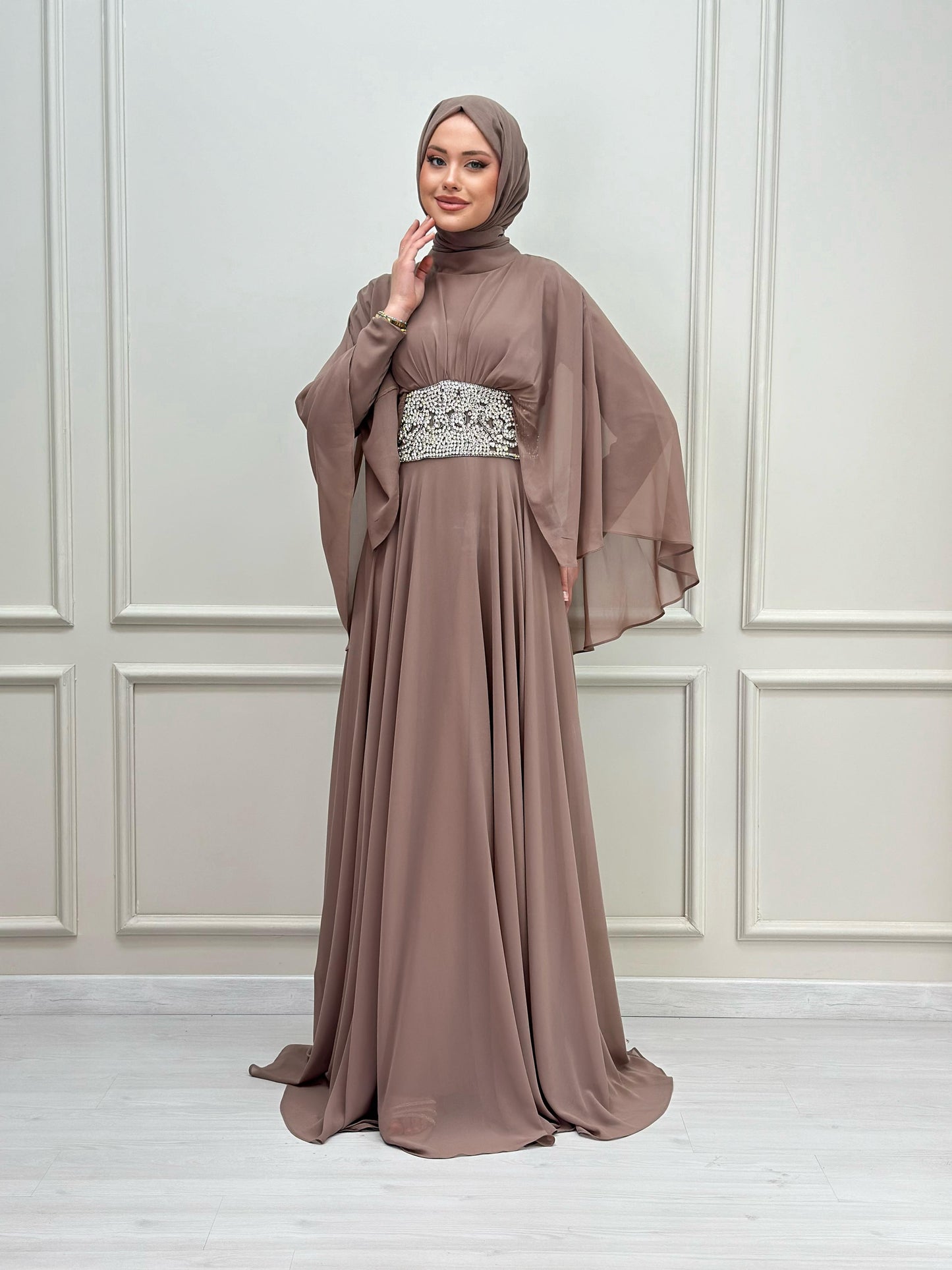 Chiffon Dress with full stone belt design at waist