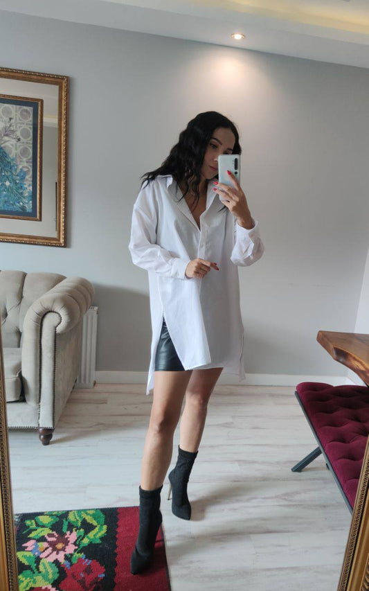 White Oversized Long Shirt With Side Slits