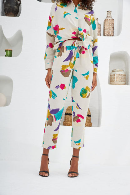 Colorful Buttoned Jacket + Colorful Pants Set