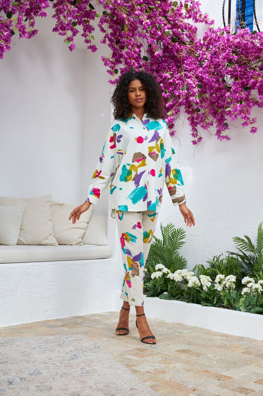 Colorful Buttoned Jacket + Colorful Pants Set