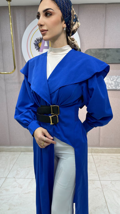 Blue Full Set : Long Tunic With Belt + Pants