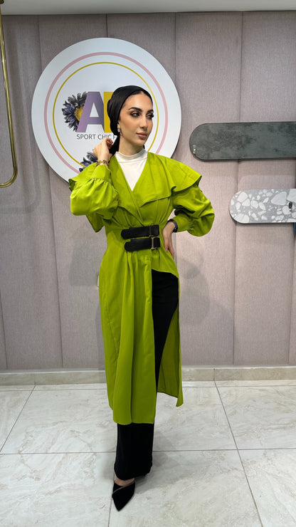 Green Full Set : Long Tunic With Belt + Pants