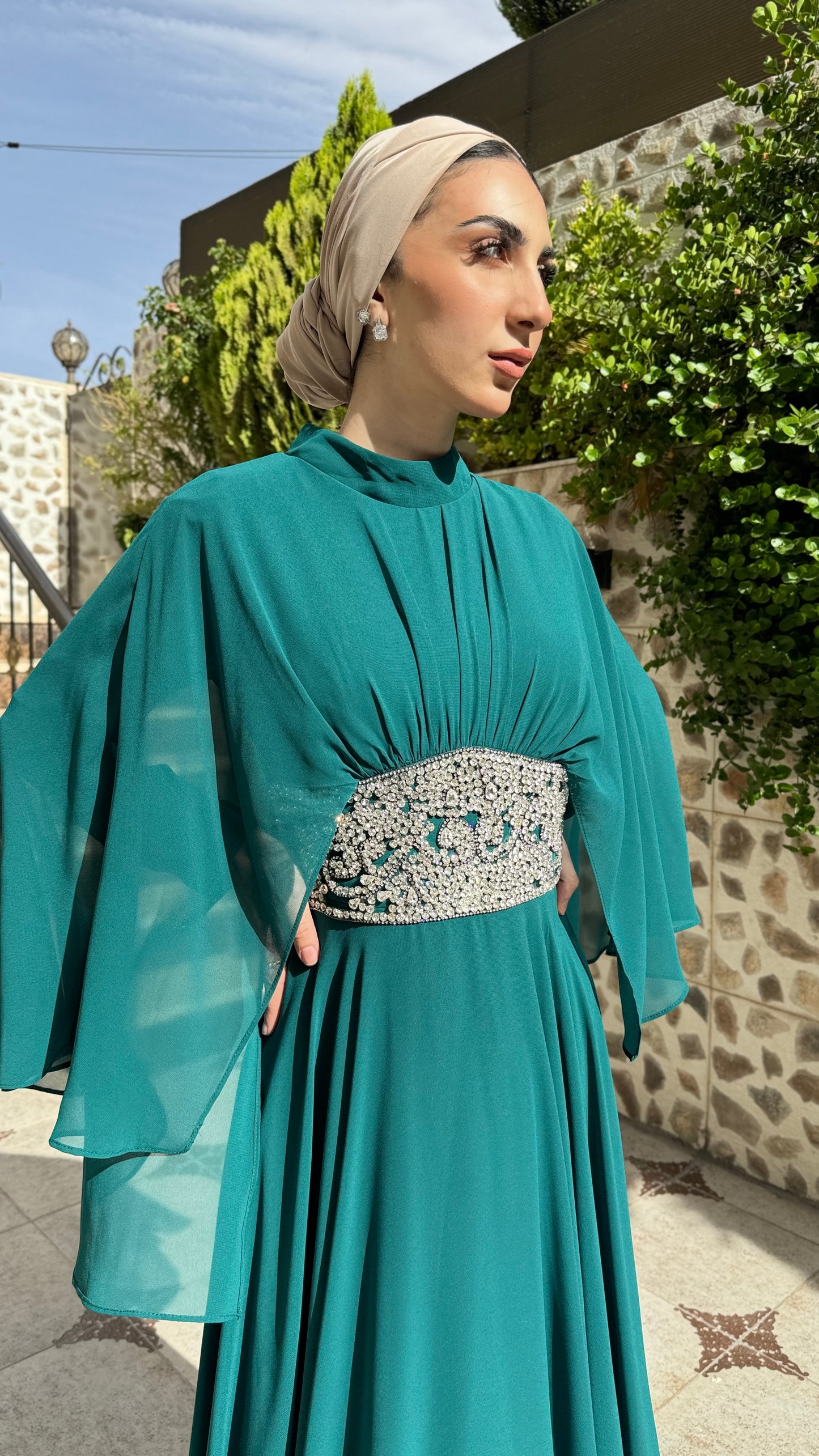 Chiffon Dress with full stone belt design at waist