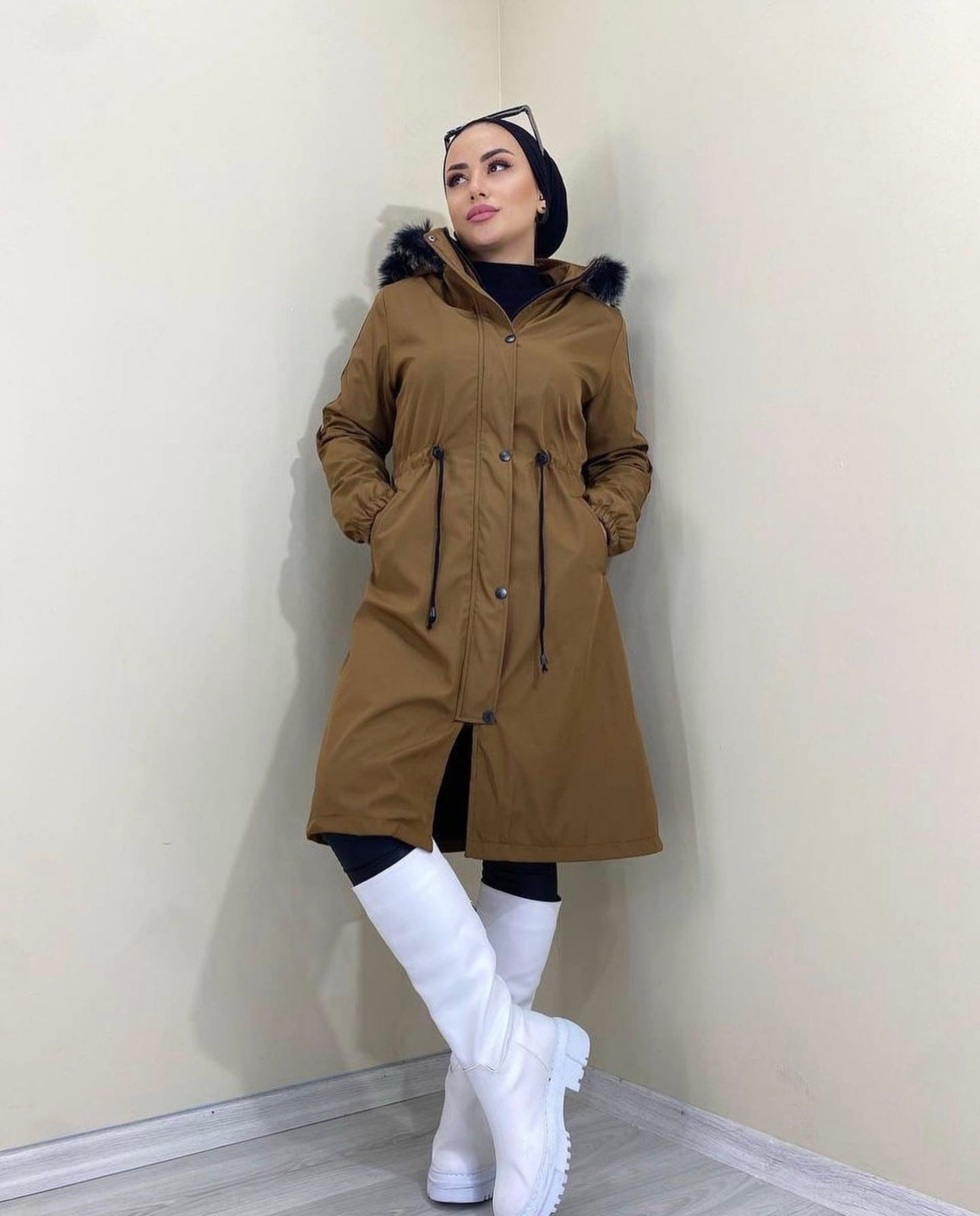 Padded Jacket With Hood + Waist Belt