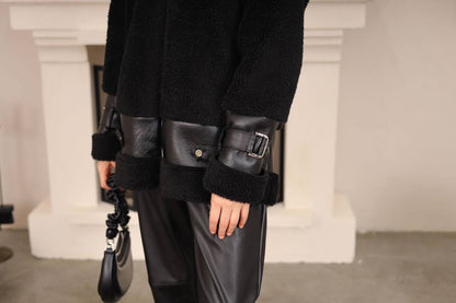 Fur Jacket With Leather Designed With Straps For The Sleeves